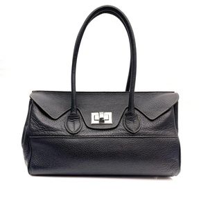 GIANNI CHIARINI Italy Genuine Pebbled Leather Satchel/Shoulder Bag in Black